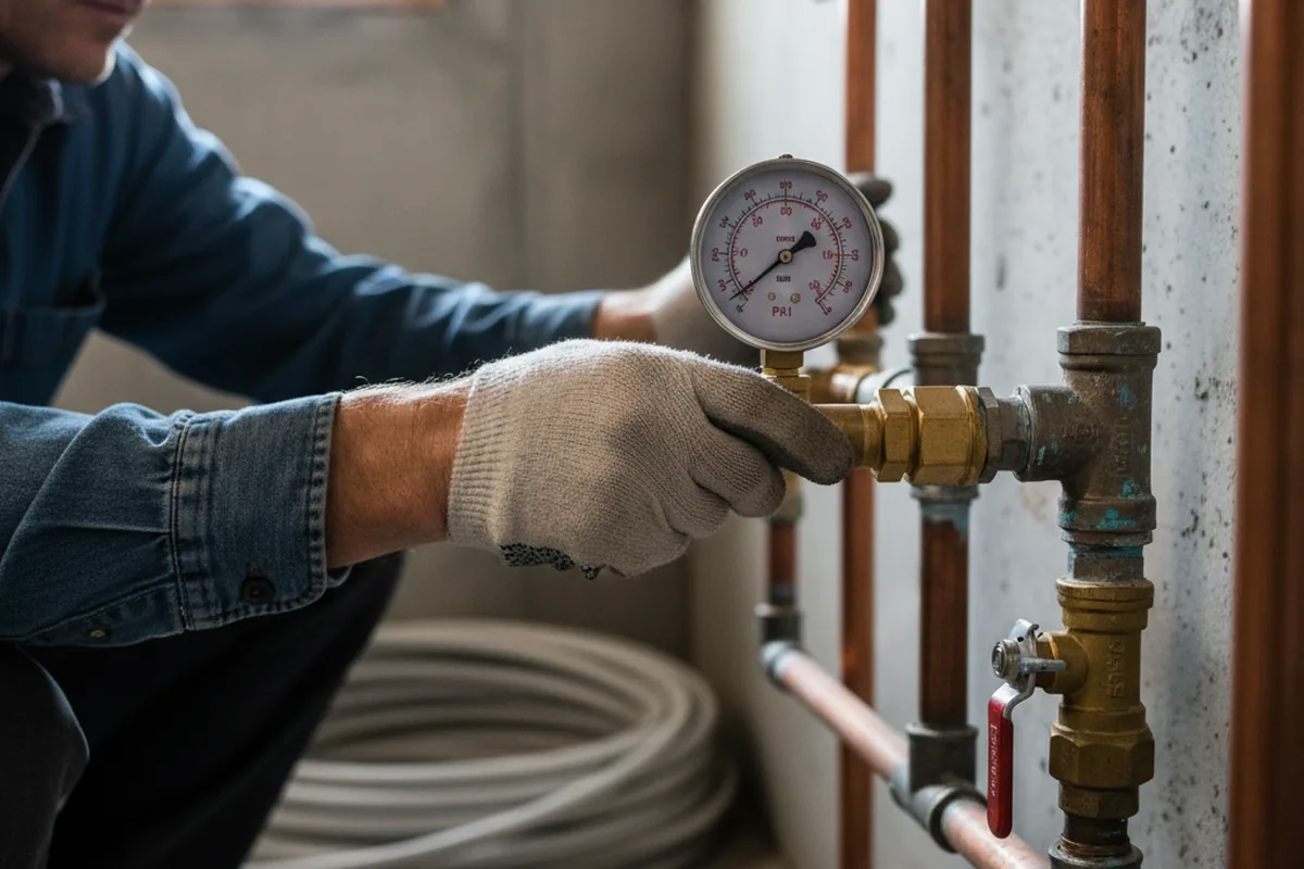 Pressure testing a repaired line during Water Line Repair in Becket